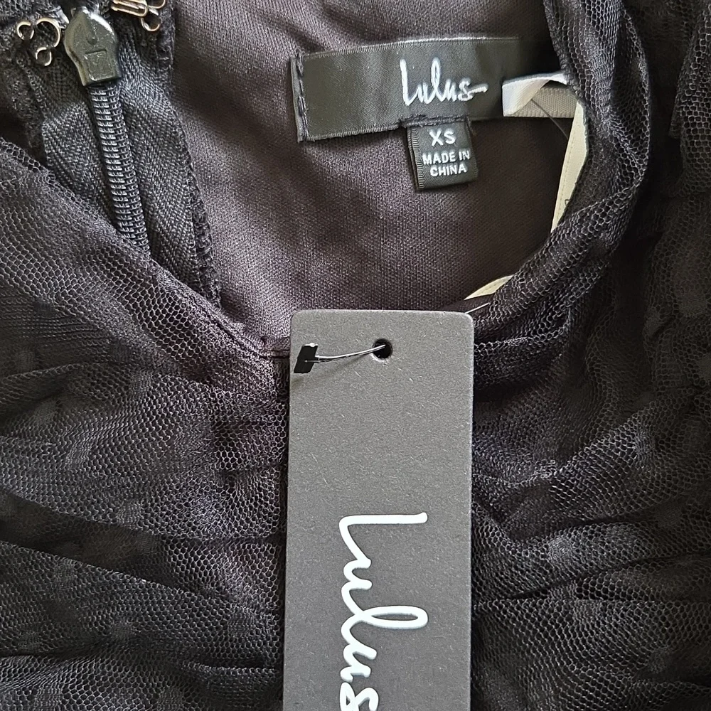 NWT! Lulus- Forever Celebrated Black Swiss Dot Ruched Tulle Midi Dress, Size XS - Picture 4 of 5